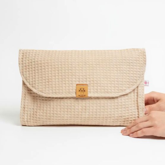 2 in 1 Windeltasche Waffelstoff senf. Wickelunterlage mit Fächern